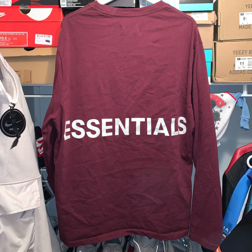 Fear of God Essentials Long Sleeve Tee - Burgundy with White Logo